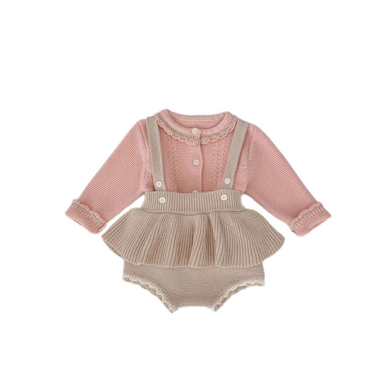 Conjunto de Dos Piezas para Bebé Niña - Cardigan Bicolor con Falda Pantalón Suspensores - Image 5