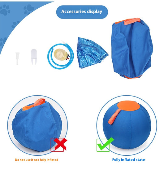 Blue and orange pet training ball with a fabric handle, designed for dogs like Shiba Inu and Corgi. - Image 11