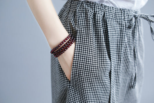 Pantalones Casuales Talla Grande en Algodón y Lino a Cuadros - Image 22