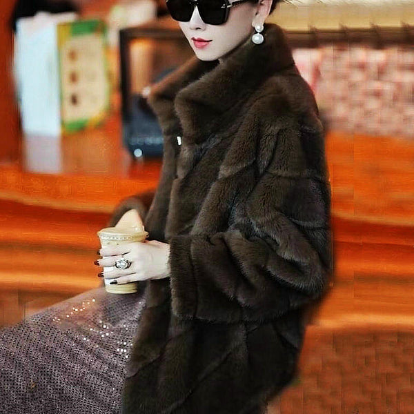Abrigo de Piel Sintética para Mujer - Elegante Largo Medio Invierno