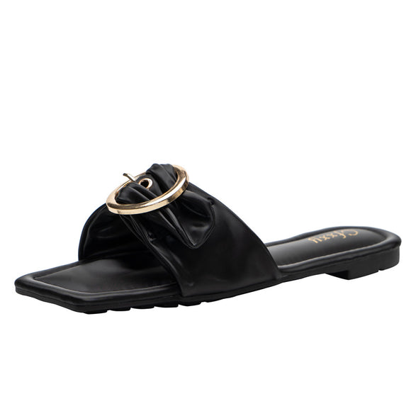 Sandalias Planas Estilo Coreano con Hebilla de Moda y Punta Cuadrada