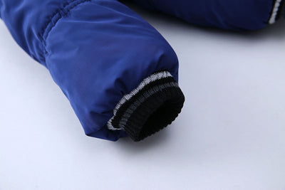 Boys' black, red, and white hooded padded jacket with chevron pattern, full zipper, and "BTR BOYS" logo. - Image 13