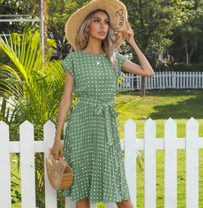 Vestido Midi Plisado Verde Lunares para Mujer - Elegante y Versátil - Image 9