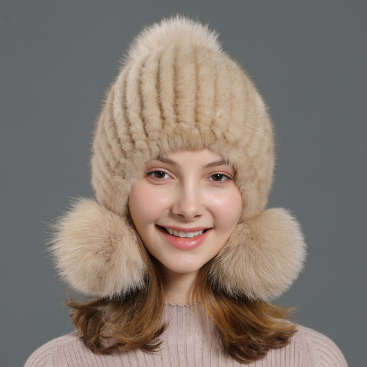 Gorro Coreano con Pompón de Piel de Zorro para Mujer - Image 15