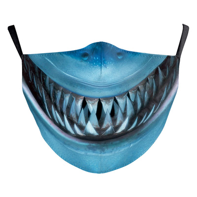 Blue double-layer ear-hanging face mask with a colorful Day of the Dead and cartoon skull pattern. - Image 9