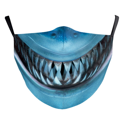 Blue double-layer ear-hanging face mask with a colorful Day of the Dead and cartoon skull pattern. - Image 9