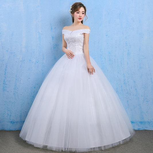 Vestido de Novia Coreano Hombro Descubierto con Cola