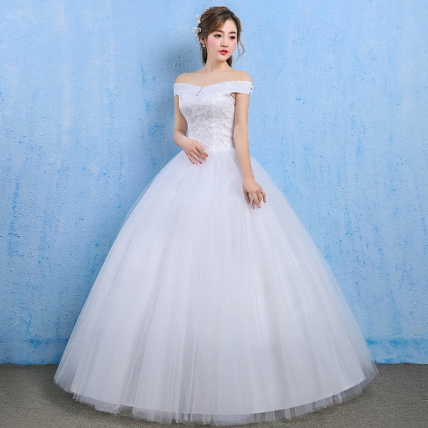 Vestido de Novia Coreano Hombro Descubierto con Cola