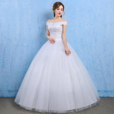 Vestido de Novia Coreano Hombro Descubierto con Cola
