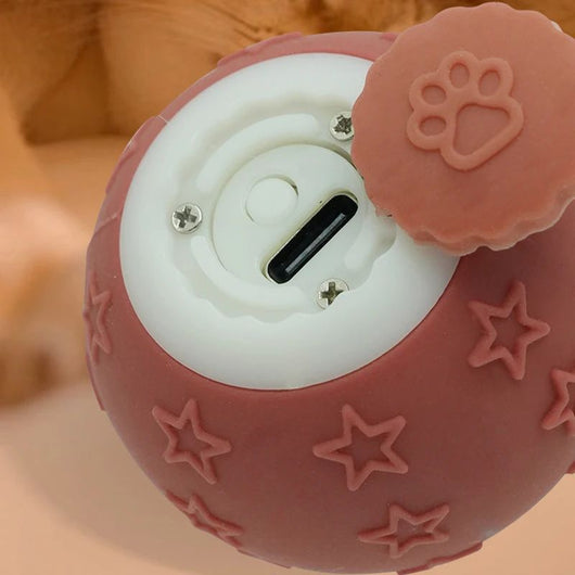 Blue smart ball cat toy with a glowing paw print and star patterns for interactive pet play. - Image 4