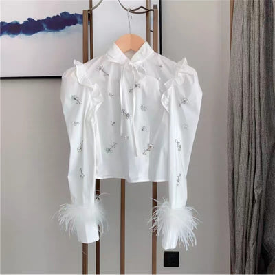 Camisa Monócromo Diamante Manga Larga Cuello Mao - Image 12
