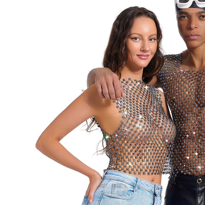 Playera Semitransparente con Cuello Redondo y Detalles en Cristales para Hombre - Image 13