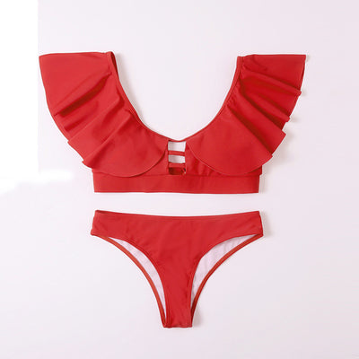 Bikini Dividido con Volantes - Traje de Baño Sólido para Mujer - Image 5