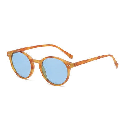 Round black full-rim sunglasses with vibrant blue polarized lenses, ideal for sun protection and fashion. - Image 9