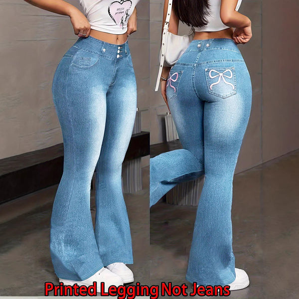 Pantalón Faux Denim con Estampado de Mariposas para Mujer