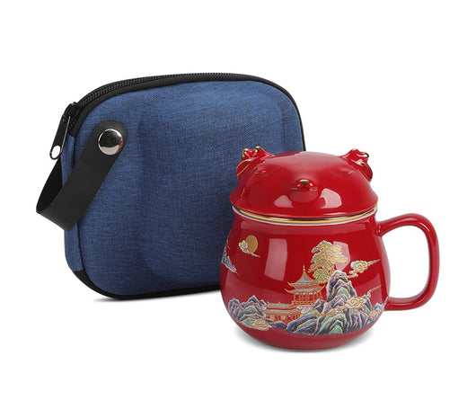 Taza de Té Cerámica Ciudad Prohibida con Tapa - Separador de Infusiones - Image 13