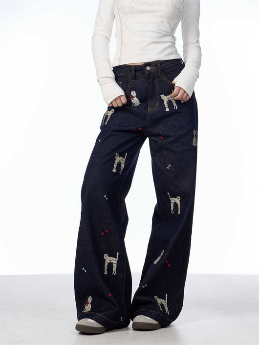 Pantalones Jeans Anchos con Estampado Animal Print - Loose Fit Casual para Mujer - Image 3