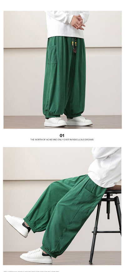 Pantalones Harem de Pana Otoño Estilo Chino para Hombre - Image 11