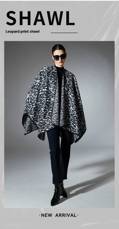 Chal Cruzado Estampado Leopardo Negro - Versátil para Primavera, Otoño e Invierno - Image 10