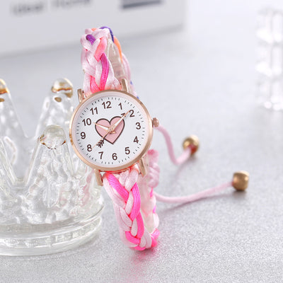 Pulsera Reloj Coreana Macaron Trenzada a Mano con Corazón Durazno - Image 11