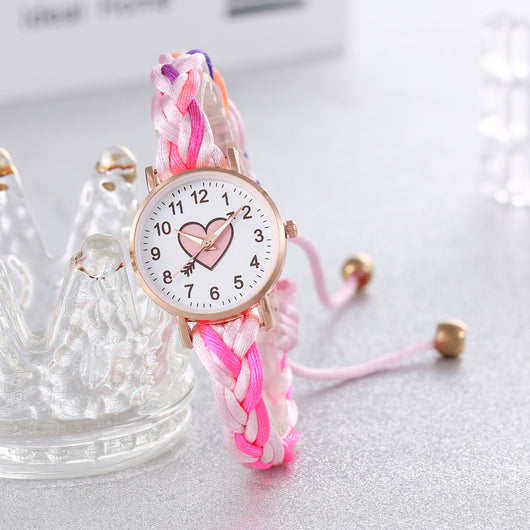 Pulsera Reloj Coreana Macaron Trenzada a Mano con Corazón Durazno - Image 11