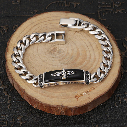 Pulsera de Ágata Negra con Águila Volante Vintage - Image 6