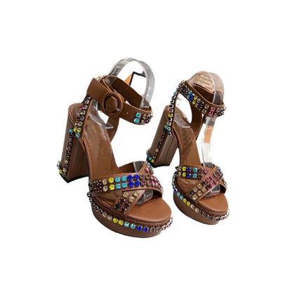 Sandalias Romanas de Tacón Grueso con Plataforma, Cuero Auténtico y Strass - Image 17