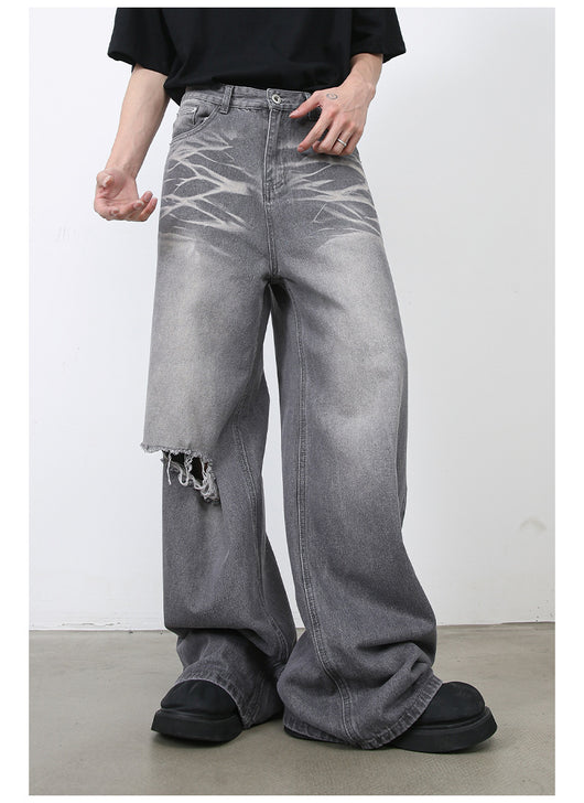 Jeans Rectos Holgados Rotos Estilo Retro Americano para Hombre - Image 12