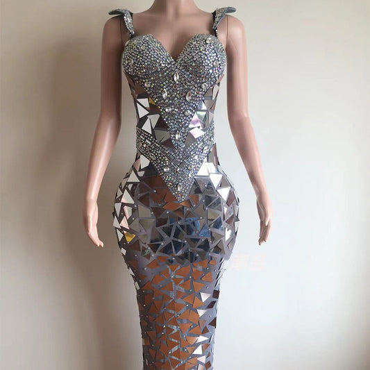Vestido Largo Elegante de Lentejuelas con Manga Larga Ajustado