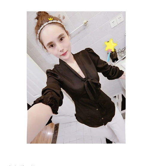 Blusa de Gasa Semitransparente con Lazo Ajustado - Estilo Elegante - Image 4