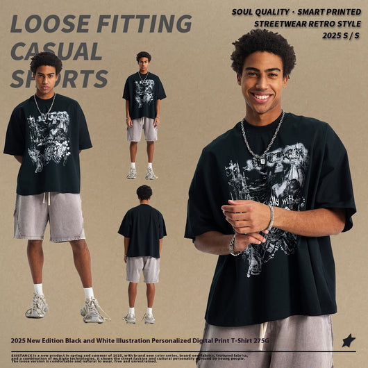 Playera Personalizada con Ilustración Masculina en Blanco y Negro - Image 10