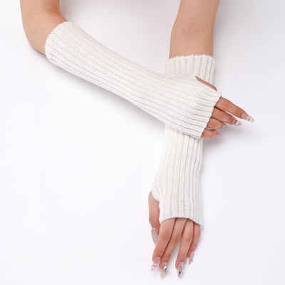 Guantes Largos Rayados de Lana para Otoño e Invierno - Mangas Calentadoras sin Dedos - Image 18