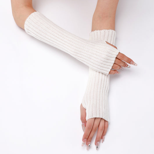 Guantes Largos Rayados de Lana para Otoño e Invierno - Mangas Calentadoras sin Dedos - Image 18