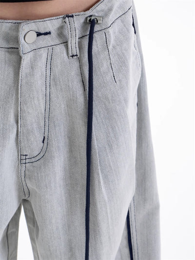 Pantalones Anchos Casuales con Costuras en Contraste - Image 9