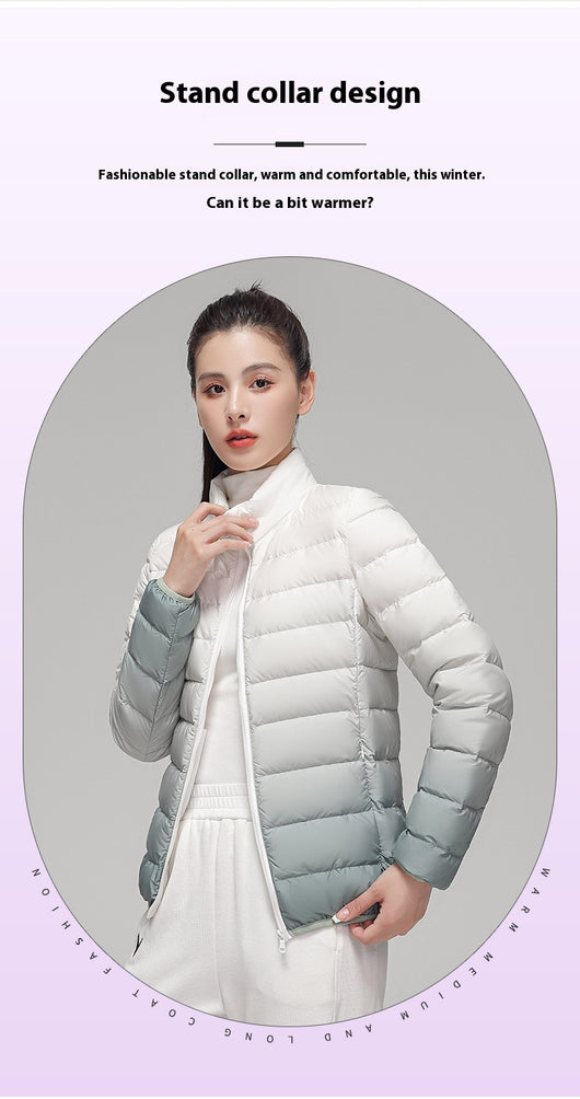 Chaqueta Acolchada Mujer Degradado Cuello Alto Elegante - Image 8