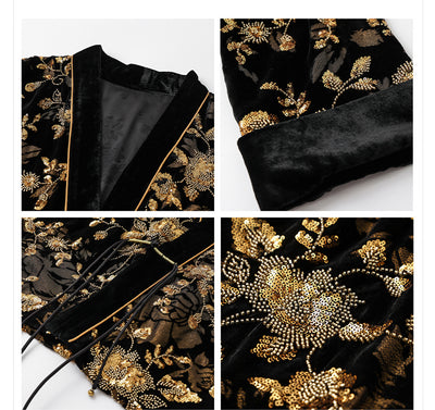 Cardigan Bordado de Lujo Estilo Nacional - Flores Quemadas con Cuentas V-Neck - Image 27
