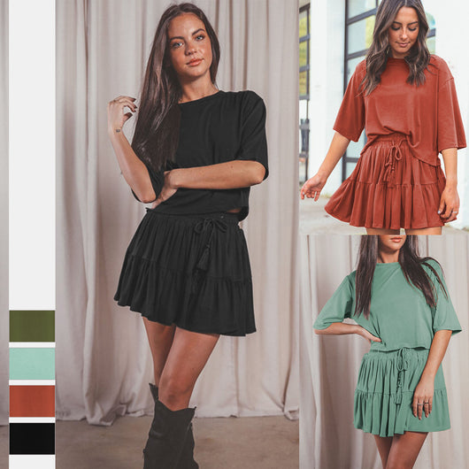 Blusa Suelta de Manga Corta con Cuello Redondo