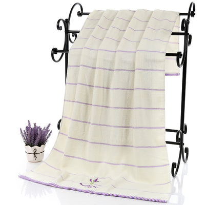 Toalla de Baño Suave Absorbente con Rayas Bordadas Lavanda - Image 10