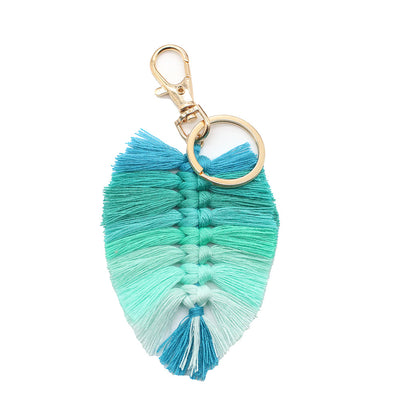 Llavero de Algodón Tejido a Mano con Borla y Dije Hoja Multicolor - Image 8