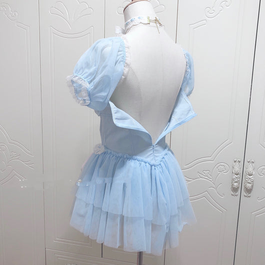 Vestido Corto con Falda Globo Cinturada - Image 5