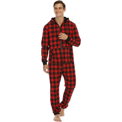 Pijama Enterizo de Franela a Cuadros con Capucha para Hombre - Image 13