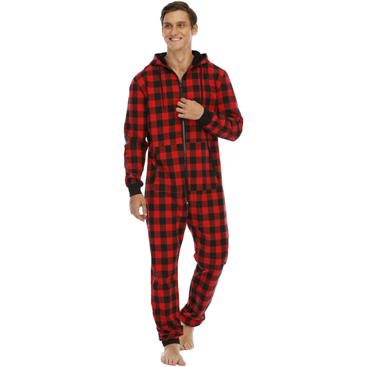 Pijama Enterizo de Franela a Cuadros con Capucha para Hombre - Image 13