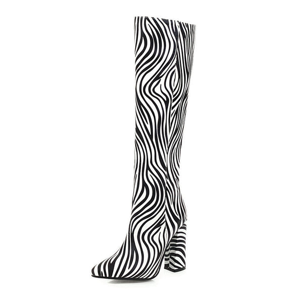 Botas Altas Estampado Animal Print con Tacón Grueso para Mujer