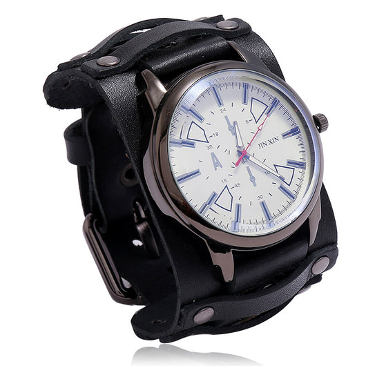 Pulsera de Cuero Vintage Ajustable con Reloj Punk para Hombres - Image 3