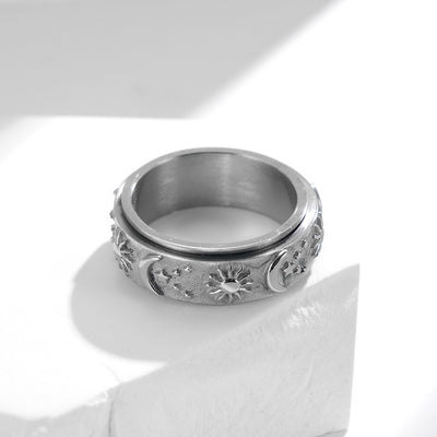 Anillo Giratorio de Acero Titanio con Estrellas, Sol y Luna - Image 16