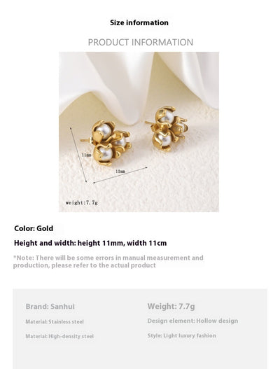 Aretes de Acero Inoxidable con Perla 18K Chapado en Oro - Image 6