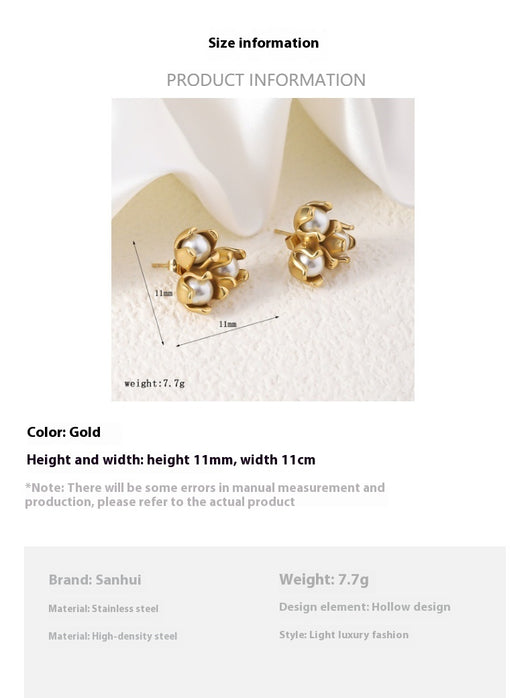 Aretes de Acero Inoxidable con Perla 18K Chapado en Oro - Image 6