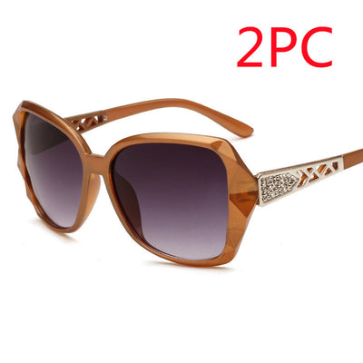 Women's retro big frame sunglasses with brown faceted frames, gradient purple lenses, and rhinestone-detailed silver temples. - Image 14