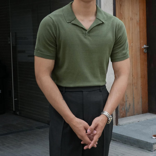 Camiseta Cuello Cubano de Algodón para Hombre Manga Corta