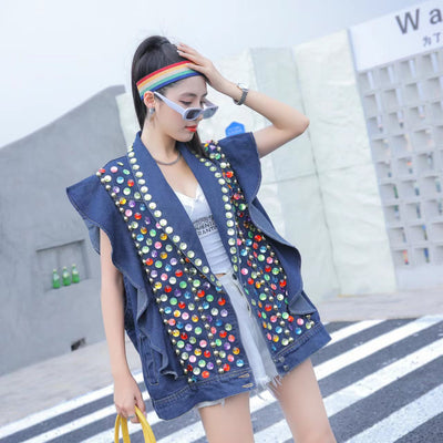 Chaleco Denim Reforzado con Tachuelas de Diamante y Ribete de Madera - Image 12